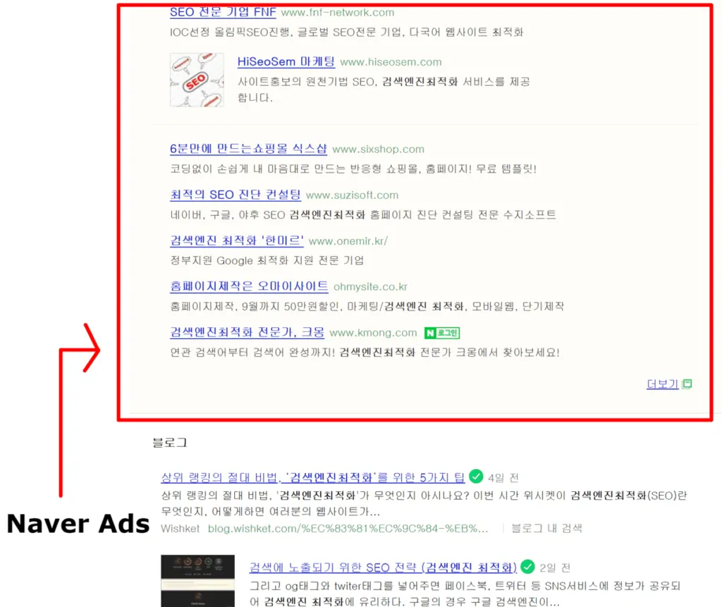 Naver 搜索廣告位置